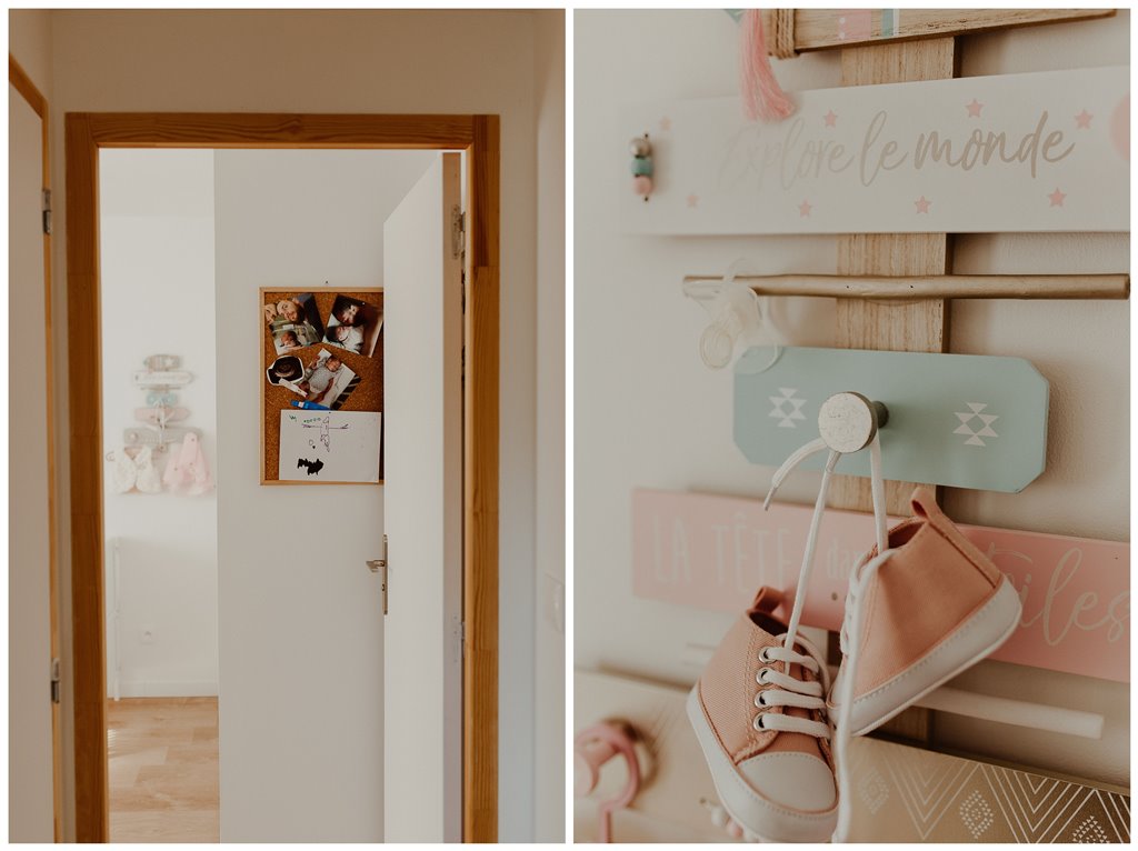 maison chambre bébé décoration petites chaussures roses
